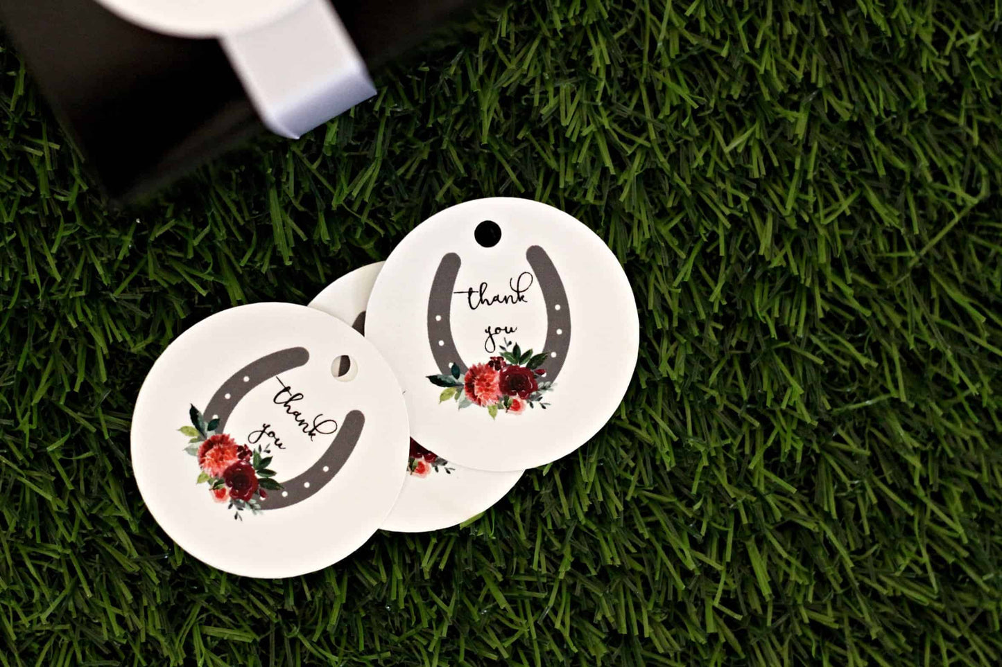 Kentucky Derby Party Favor Tags - Thank You Horseshoe & Flowers | Set of 10