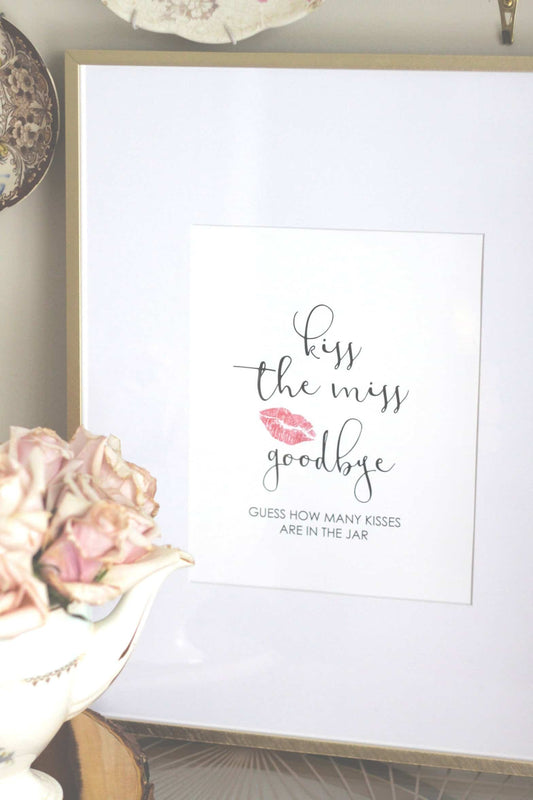 Guess How Many Kisses Printable to match our Kiss the Miss Goodbye Bridal shower theme.