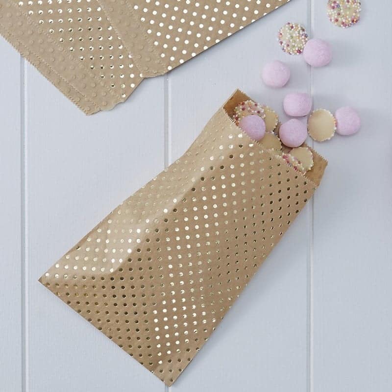 Kraft brown with gold polka dotted trick or treat, make your own advent bags or gold wedding favor bag.