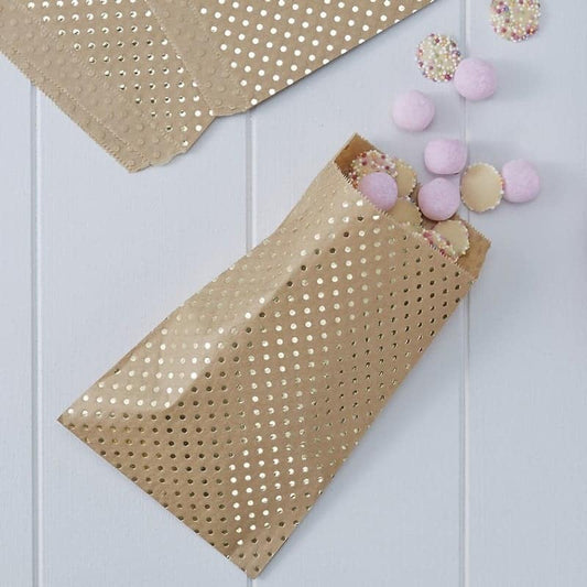 Kraft brown with gold polka dotted trick or treat, make your own advent bags or gold wedding favor bag.
