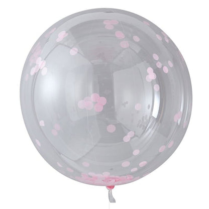 Add a touch of fun to your next special celebration with these stunning big round Pink Confetti filled Balloons! Wow your friends and family with the trendy 36″ balloons, perfect for parties or even your wedding day. Perfect for a baby girl shower – nothing says It’s A Girl like big pink balloons! Use for a princess theme or other pink event