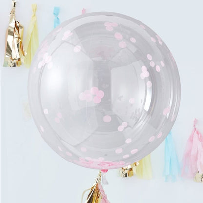 Add a touch of fun to your next special celebration with these stunning big round Pink Confetti filled Balloons! Wow your friends and family with the trendy 36″ balloons, perfect for parties or even your wedding day. Perfect for a baby girl shower – nothing says It’s A Girl like big pink balloons! Use for a princess theme or other pink event