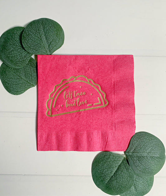 Let's Taco Bout Love Napkins - Hot Pink & Gold Foil Luncheon | Fiesta Party
