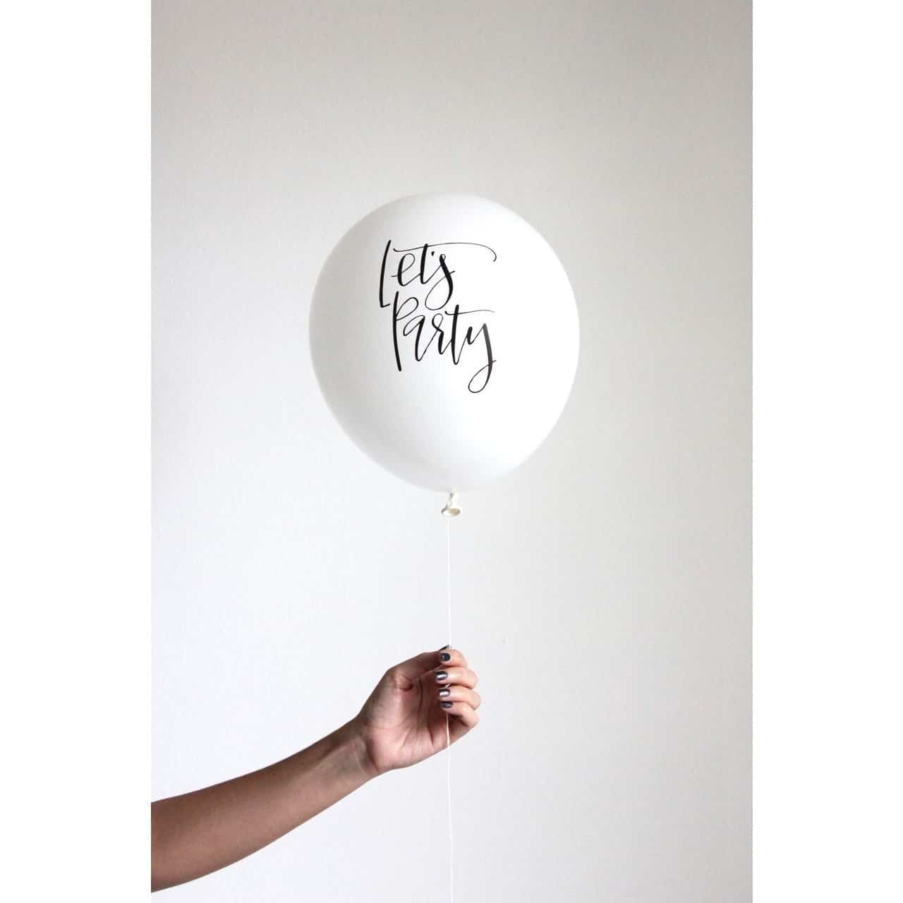 Let's Party balloon - white with elegant calligraphy writing - perfect for a bachelorette party