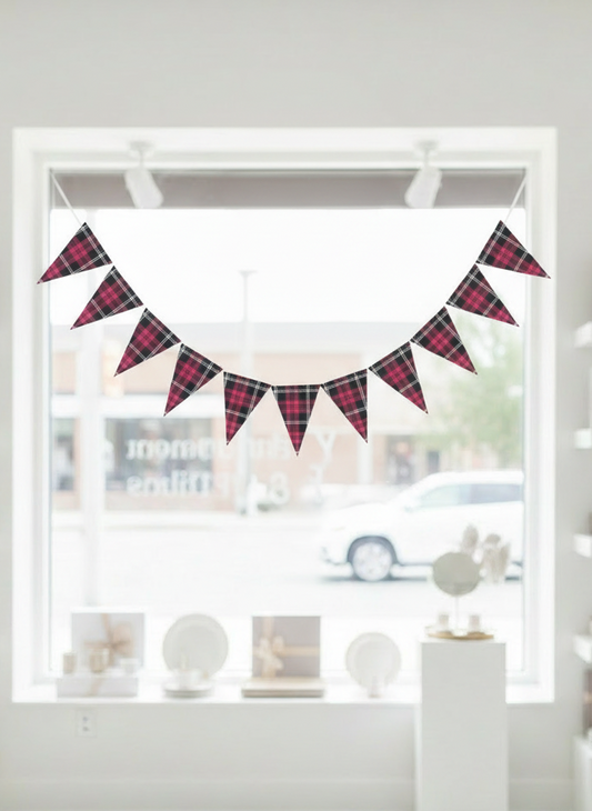 Light and bright party boutique photo of plaid pennant banner