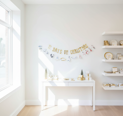 Light and bright party boutique version of 12 Days of Christmas banner