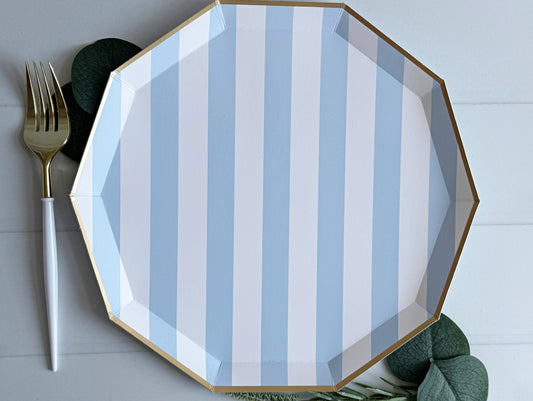 Sky Blue Cabana Stripe Paper Plates