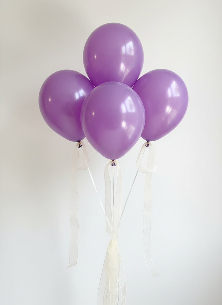 Lilac Latex Balloon Bouquet with Ivory Ribbon Tails