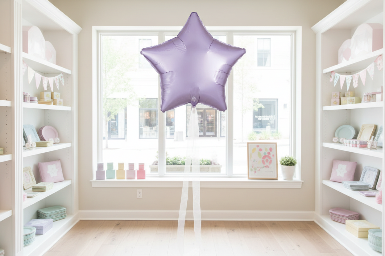 Lilac star balloon in elegant party shop