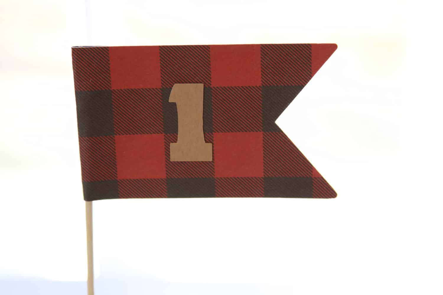 Red and Black Buffalo Check first birthday cake topper