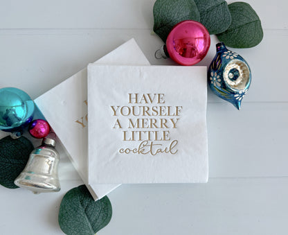 Merry Little Cocktail Christmas Napkins - Gold Foil Holiday Party Napkins