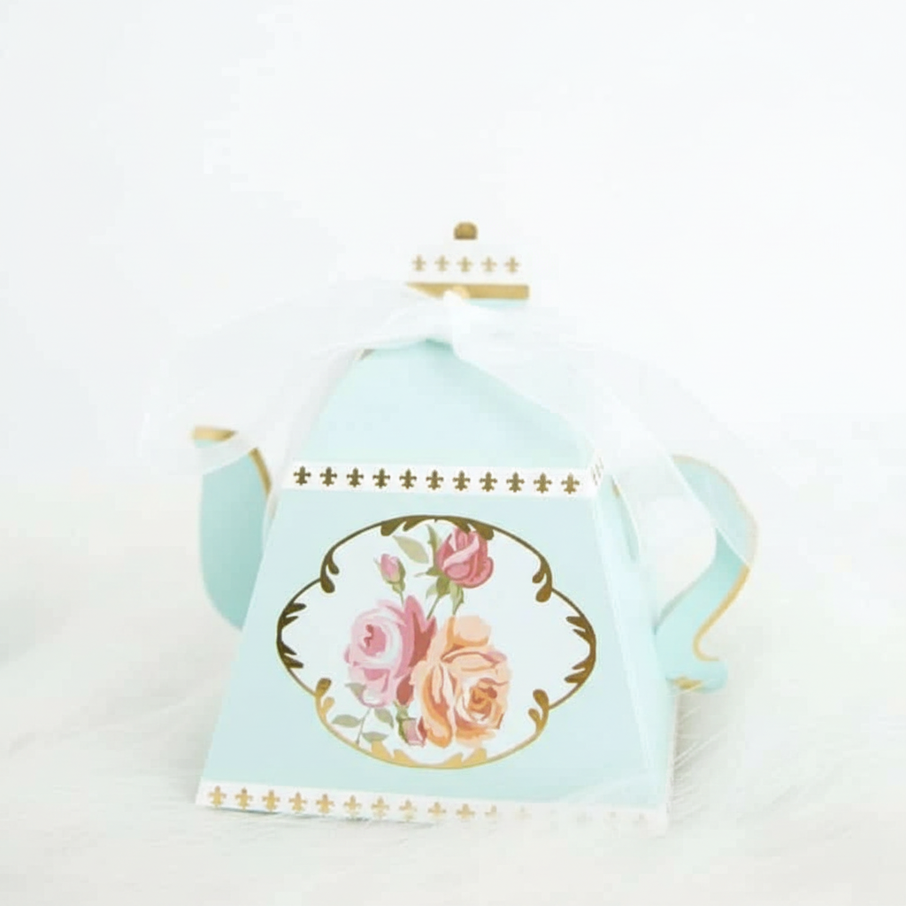 Mint Blue Teapot Favor Box with White Bow