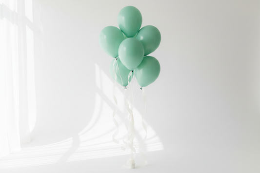 Mint Green Balloon Bouquet with Ivory Ribbon Tails