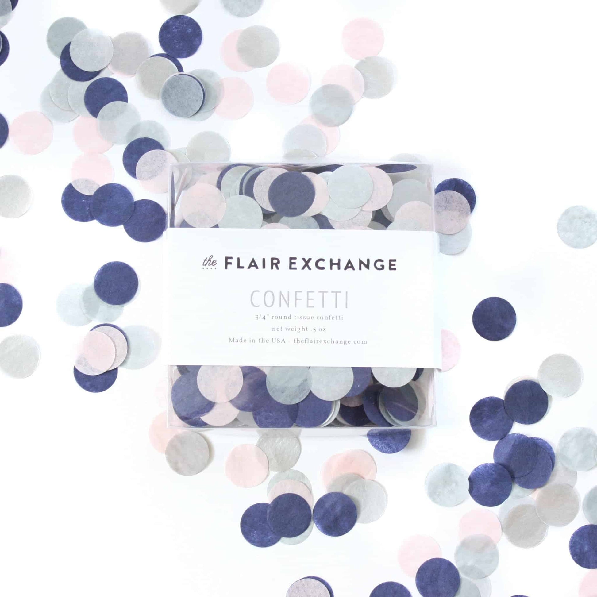 navy blush and silver tissue paper confetti made from circles of tissue paper punches