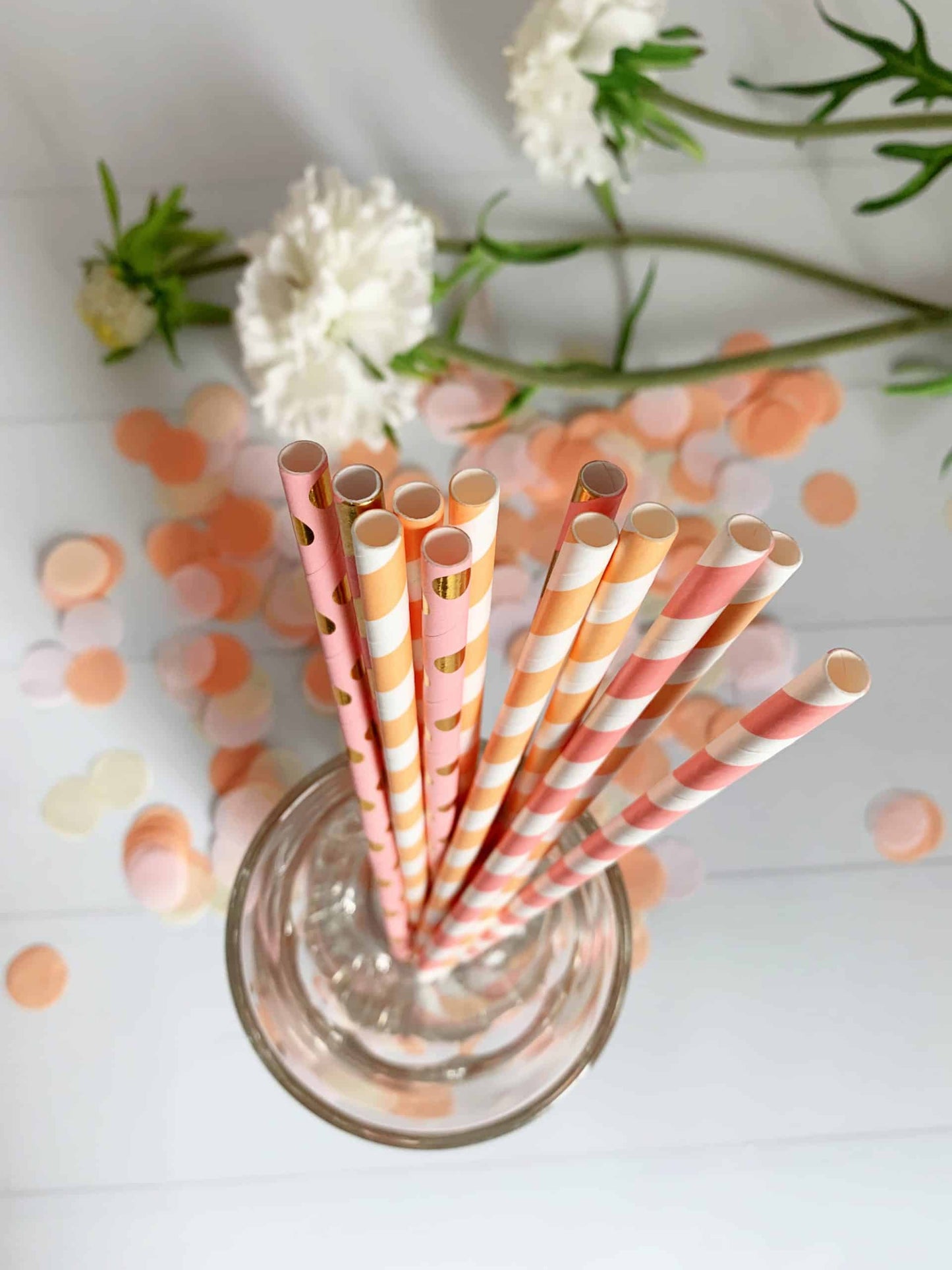 Sweet as a Peach straws in peach pink and gold