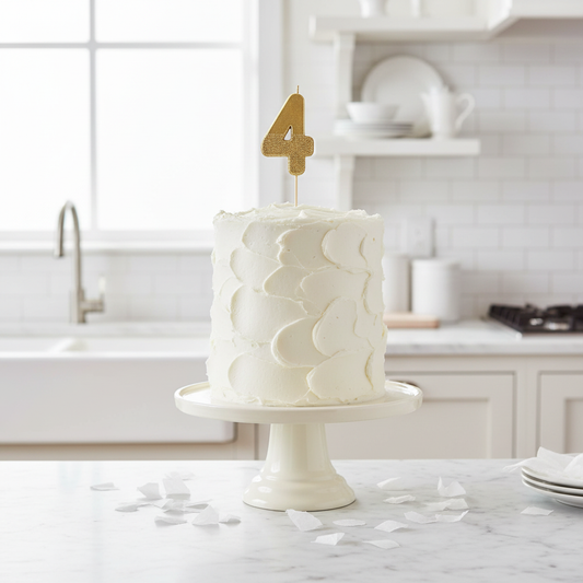 Number 4 Candle on Cake in French Kitchen