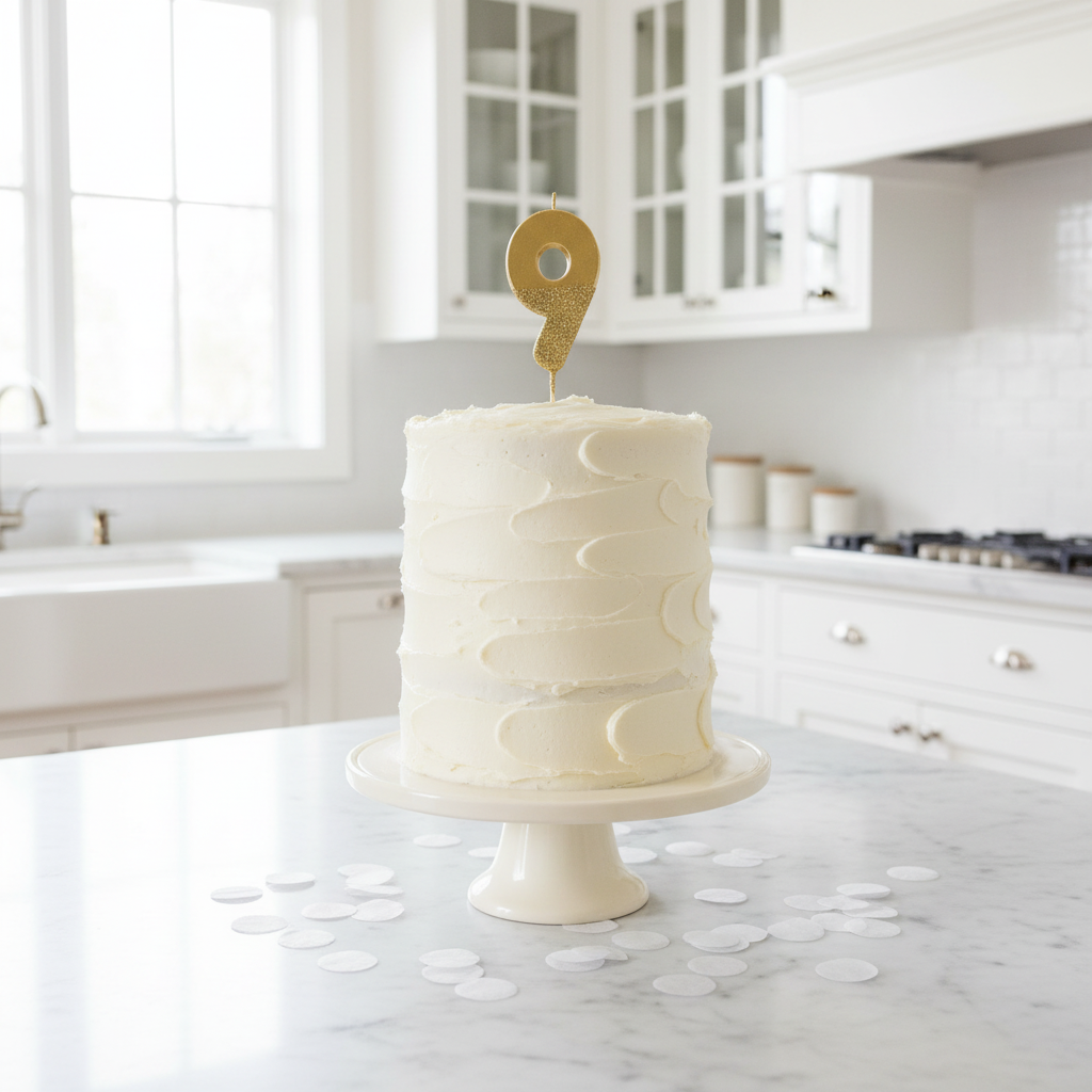 Number 9 Candle on Cake