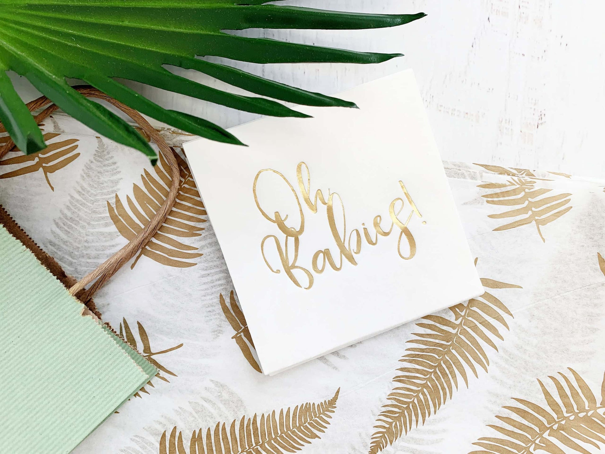 The gorgeous gold foiled scripted writing on these Oh Babies cocktail napkins looks elegant on a neutral white background. Use the napkins for treats and to protect those baby shower outfits! All that's left to do is enjoy this special moment at the twin's baby shower with family and friends.