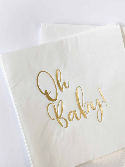 Oh Baby Napkins, Luncheon Gold on White