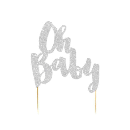 Oh Baby Silver Glitter Cake Topper | Baby Shower Cake Decoration