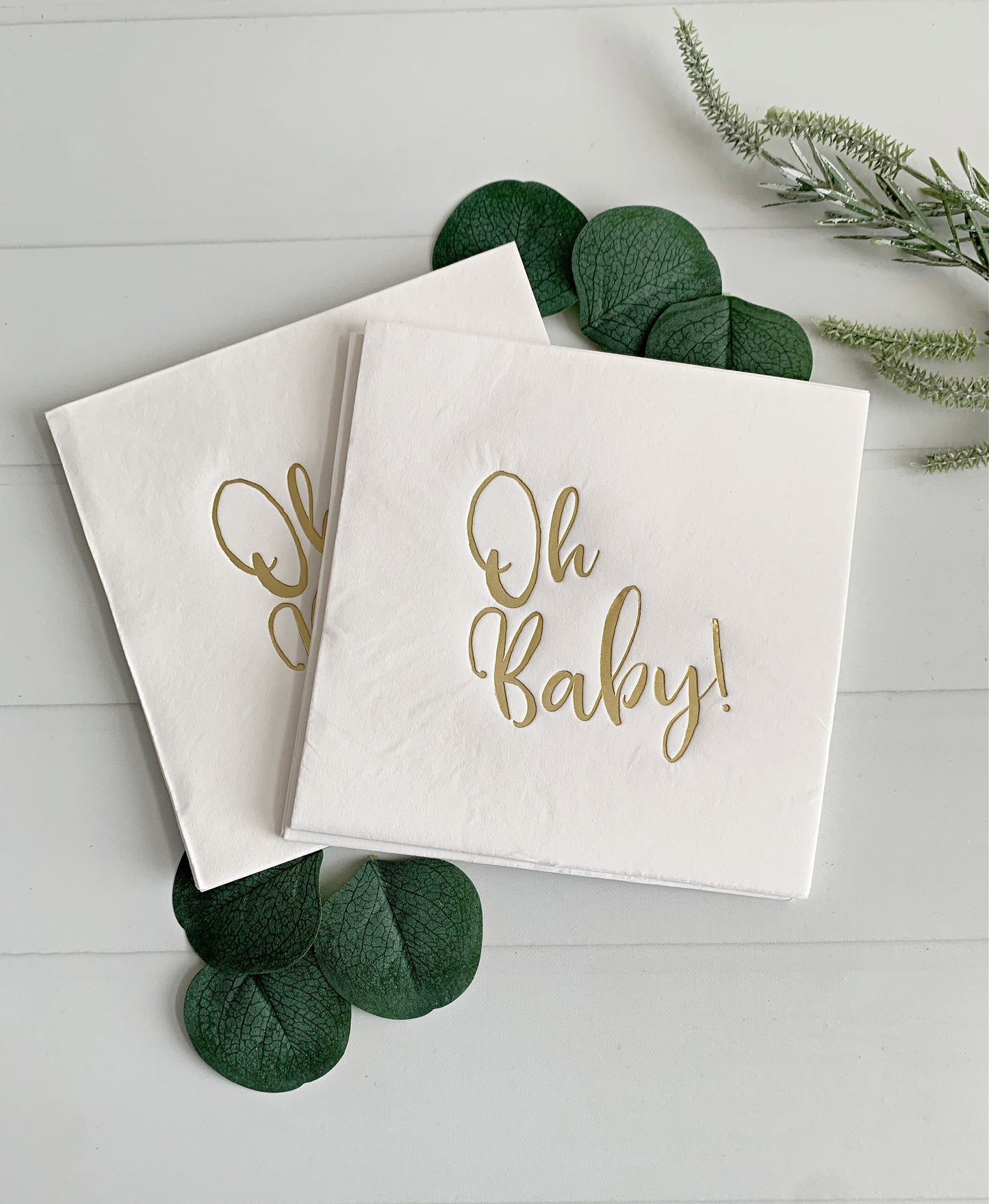 Oh Baby Napkins Gold Foil White - Baby Shower Luncheon Napkins Set of 16