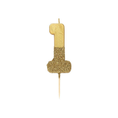 Gold Glitter Number 1 Birthday Candle - 1st Birthday Cake Topper