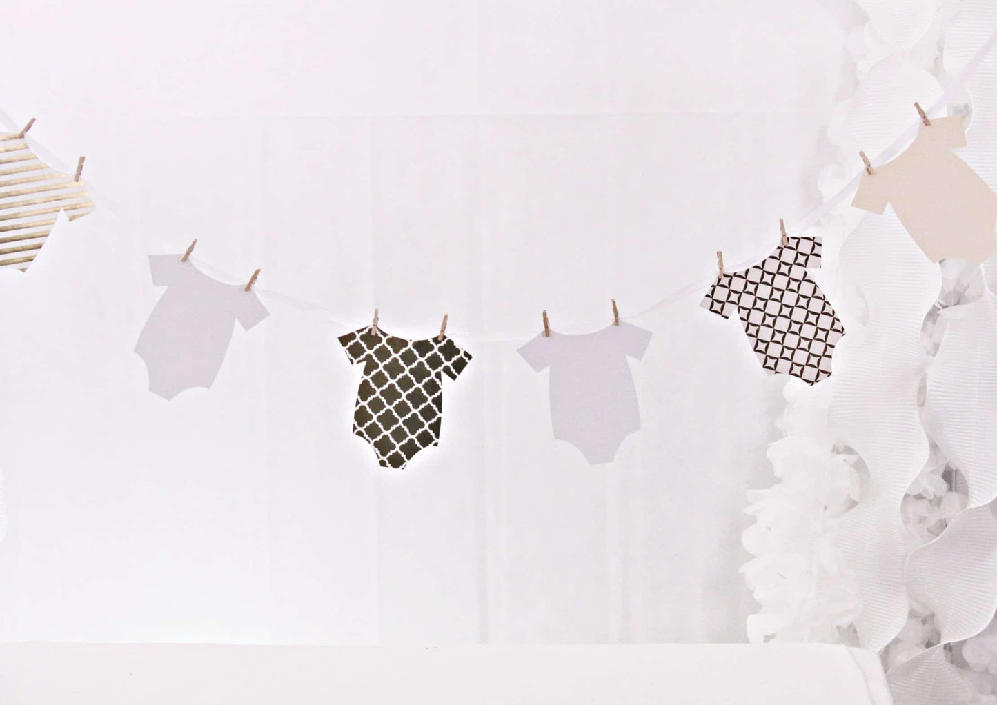 Onesie Baby Shower Banner - Gold & White