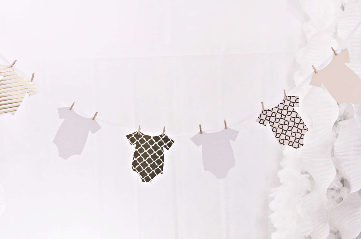 Onesie Baby Shower Banner - Gold & White
