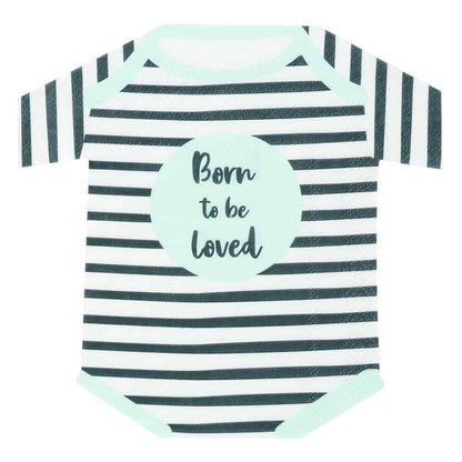born to be loved onesie napkin in black and mint stripes