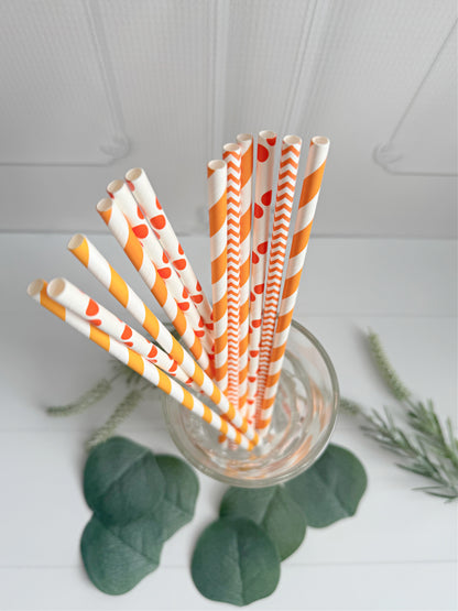 Orange Paper Party Straws - Citrus Wedding Little Cutie Baby Shower Main Squeeze Bridal Shower Set of 12