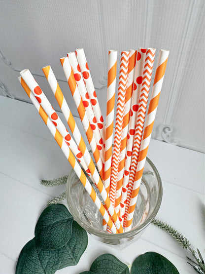 Orange Paper Party Straws - Citrus Wedding Little Cutie Baby Shower Main Squeeze Bridal Shower Set of 12