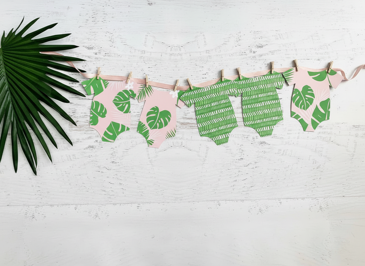 Overhead flat lay of onesie banner