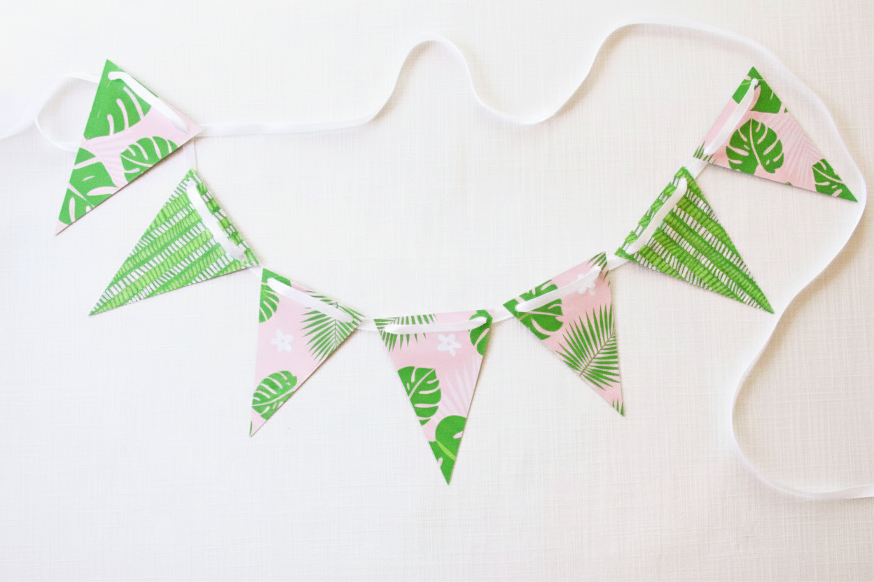 Overhead flat lay of pennant banner