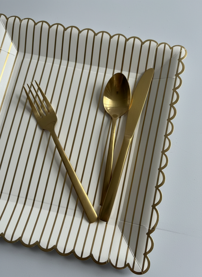 Overhead Gold Striped Placemat with Silverware