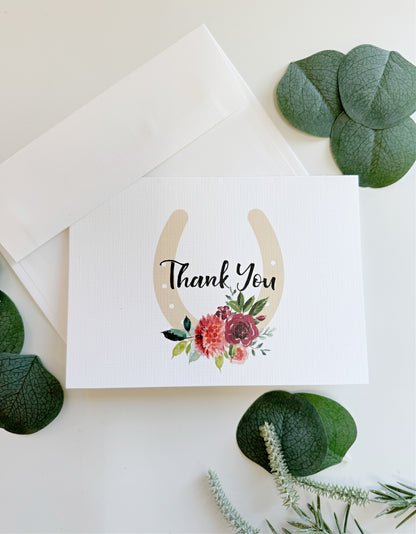 Derby Thank You Notes - Paprika Floral Gold Horseshoe