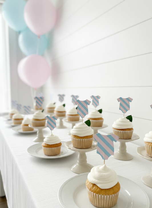 Party Shop Cupcakes with Onesie Toppers