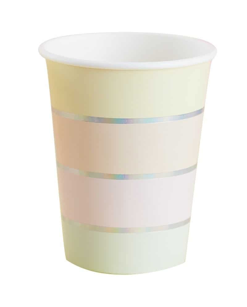 Pastel Happy Birthday Cups - Rainbow colors with foil stripes
