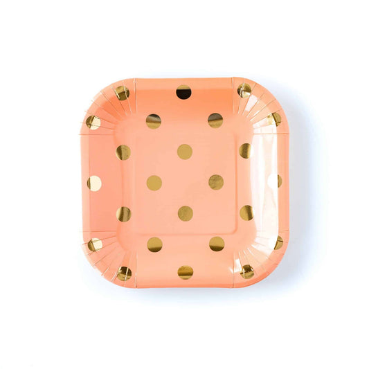 Peach with Gold Polka Dot Paper Plates