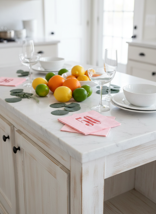 Pink 50 Napkins with Citrus Fruits