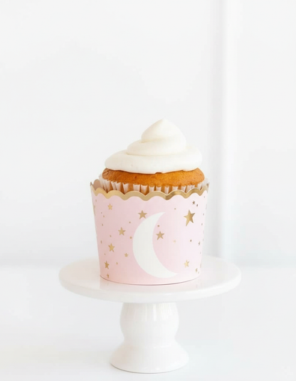 Pink and Gold Moon Stars Baking Cup Close-up