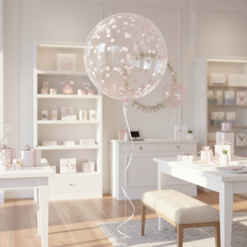 Pink Confetti Balloon in Natural Party Shop Setting