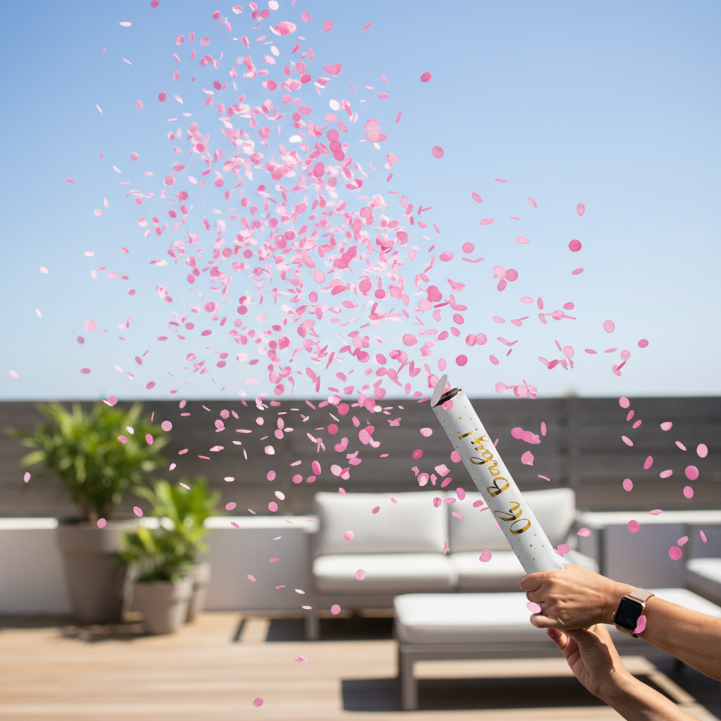 Pink confetti cannon outdoor patio