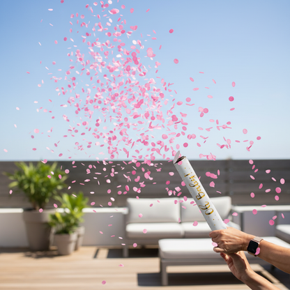 Pink confetti cannon outdoor patio