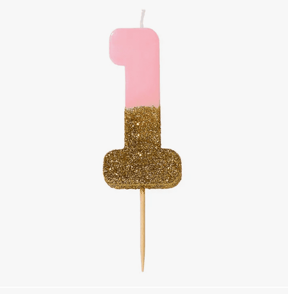 Pink Number Candles - Gold Glitter