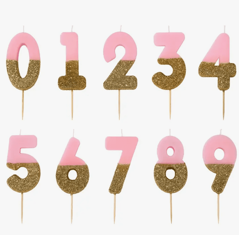 Pink Number Candles - Gold Glitter