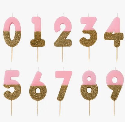Pink Number Candles - Gold Glitter