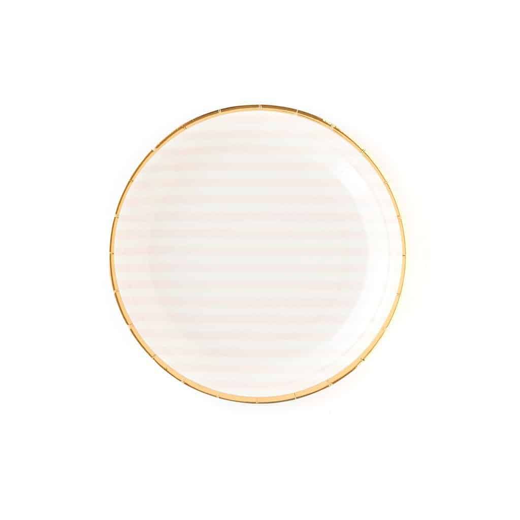 Pink Striped Dessert Plates with Gold Edge