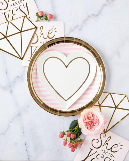 Pink Striped Dessert Plates with Gold Edge