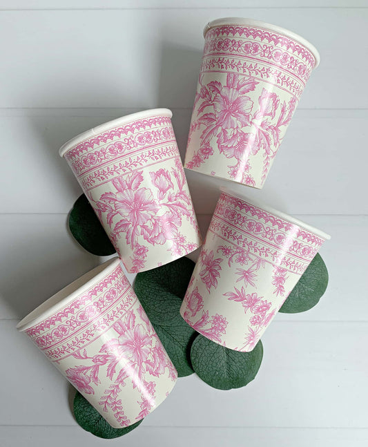 Pink Toile Paper Party Cups