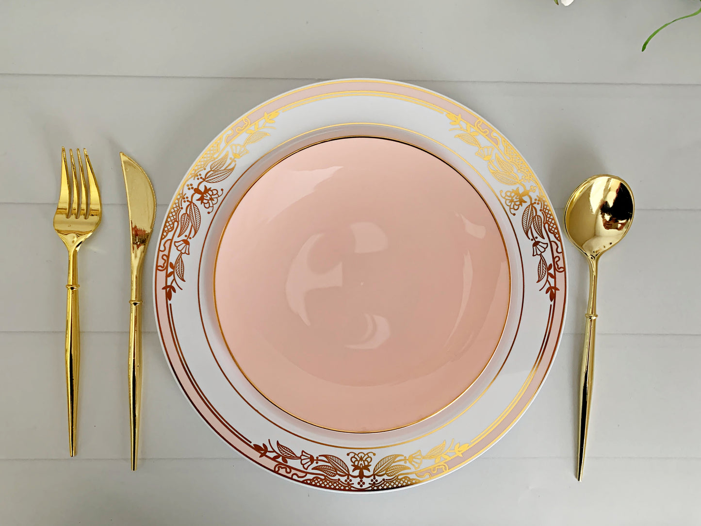 Pink  with Gold Dessert Plates - Plastic